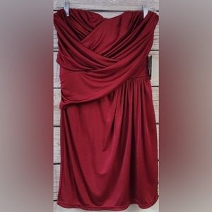 Express Red Satin Strapless Dress - Small